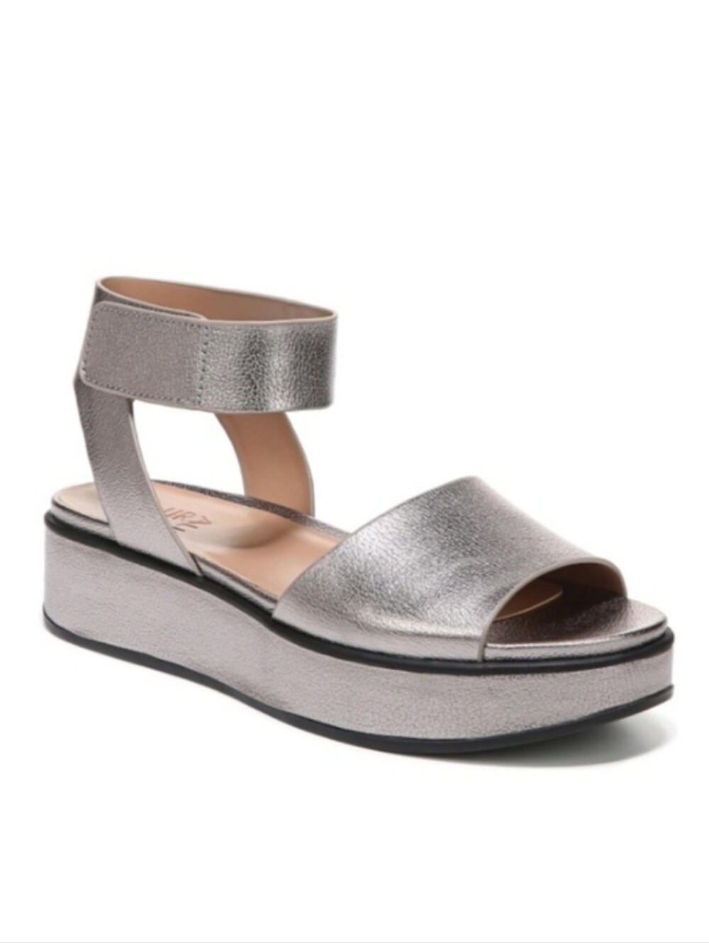 Naturalizer Metallic Silver Platform Sandals with Ankle Strap New In Box